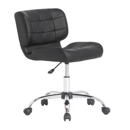 KD ETAGERE Crest Tufted Swivel & Armless Height Adjustable Office Task Chair with Casters, Black & Chrome KD2660986